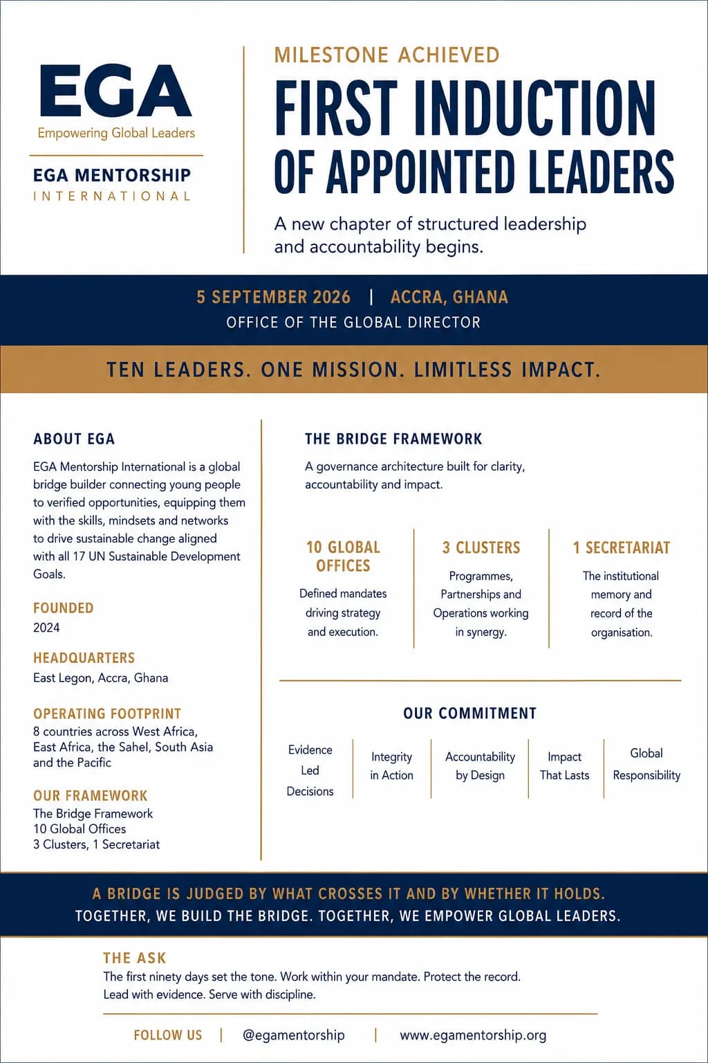 First Induction of Appointed Leaders | Date: 5 September 2026 | Location: Accra, Ghana